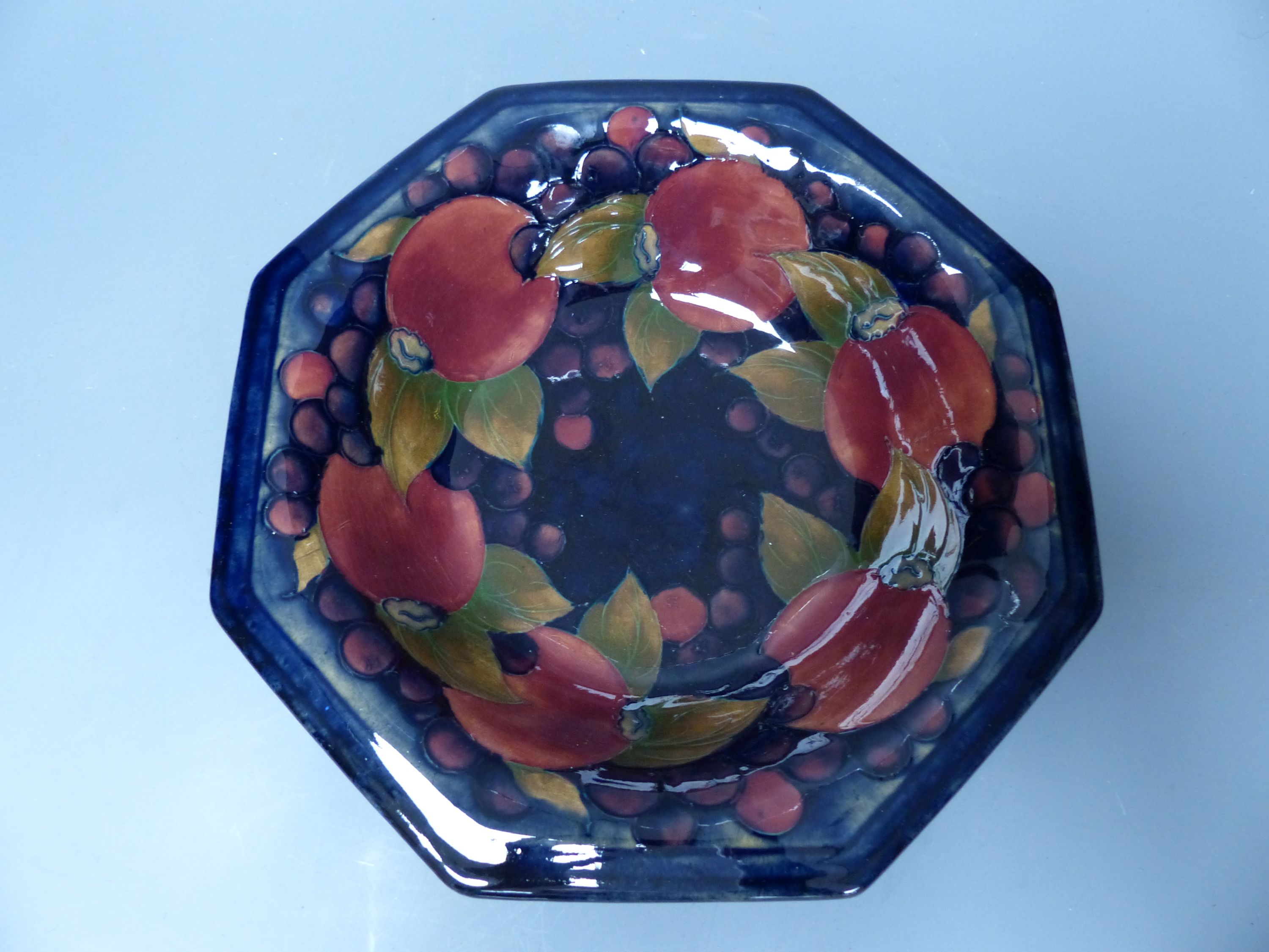 A Moorcroft pomegranate octagonal bowl, 27cm
